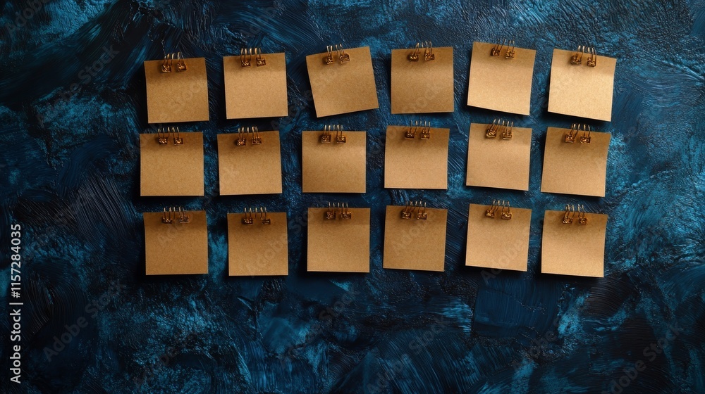 Poster collection of blank notes arranged on a dark textured surface inviting creativity and organization