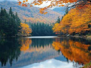 Obraz premium Autumn reflections on a tranquil lake appalachian mountains nature photography serene environment landscape viewpoint