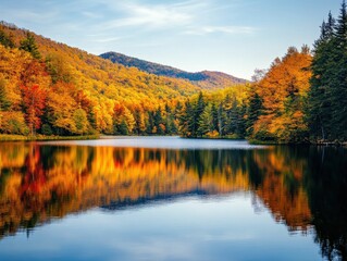 Obraz premium Autumn reflection on serene lake appalachian mountains landscape photography calm waters nature beauty scenic view
