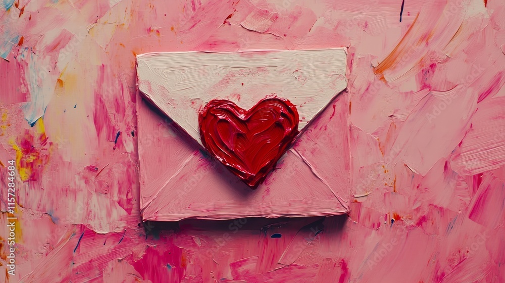 Poster brightly colored envelope with a heart design on a textured pink background captures the essence of 
