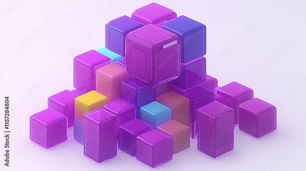 Aufkleber a vibrant arrangement of translucent, colorful cubes stacked in an abstract formation, creating a pl