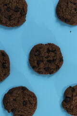a close up of chocolate cookies isolated on bright background. Food concept photo.