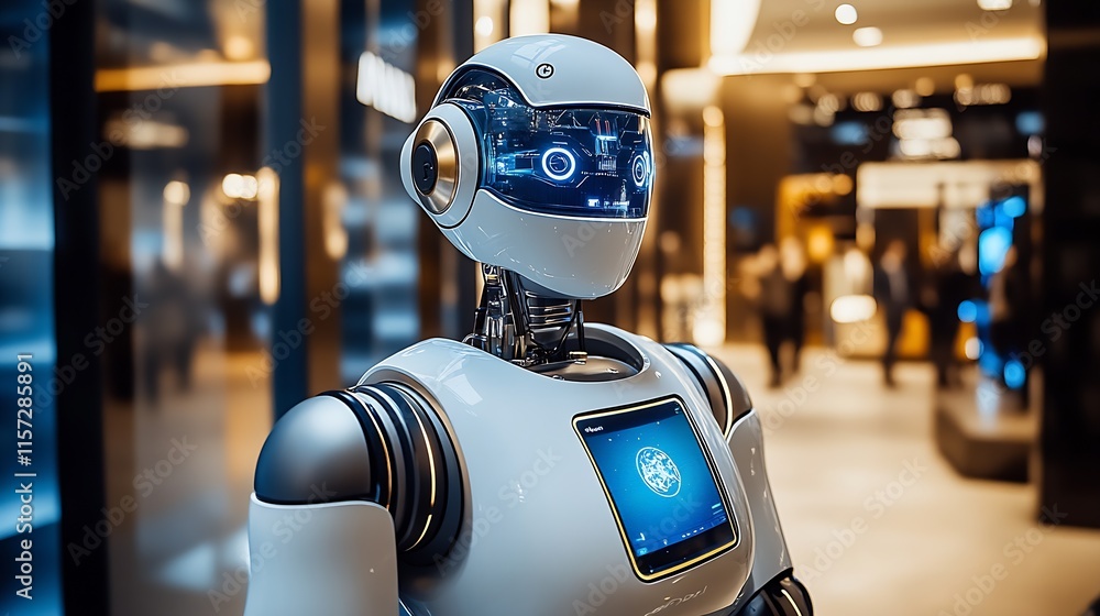 Poster Futuristic Humanoid Robot with Digital Interface in a Modern Tech Environment : Generative AI