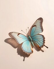 Pale Blue Butterfly Wings Spread Open Against Beige Background
