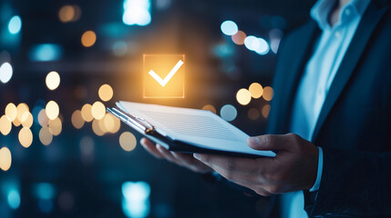 Digital Businessperson Presenting Approved Documents and E Signatures