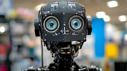 Fototapeta premium Close-Up View of Futuristic Robot Head with Intricate Circuit Design : Generative AI