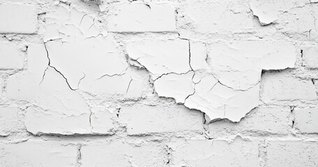 Obraz premium A close-up of a cracked, peeling white brick wall.