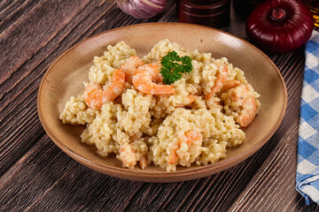 Gourmet risotto with prawn and cheese