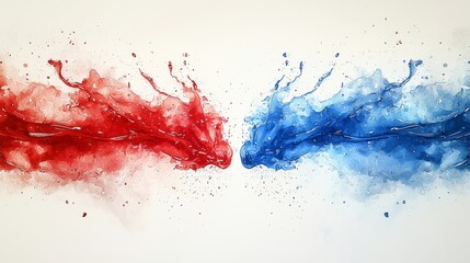 Fototapeta premium Dynamic streaks of blue and red paint produce a lively movement and contrast.