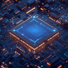 Obraz premium Innovative Computer Chip Technology Demonstrating Advanced Circuitry and Intricate Design in a Futuristic Digital Environment With Glowing Elements