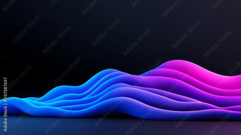 Poster a representation of an abstract wave against a dark backdrop, featuring a network design with partic