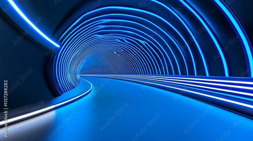 Poster a background with blue abstract radial lines in a geometric pattern, creating a data flow tunnel and