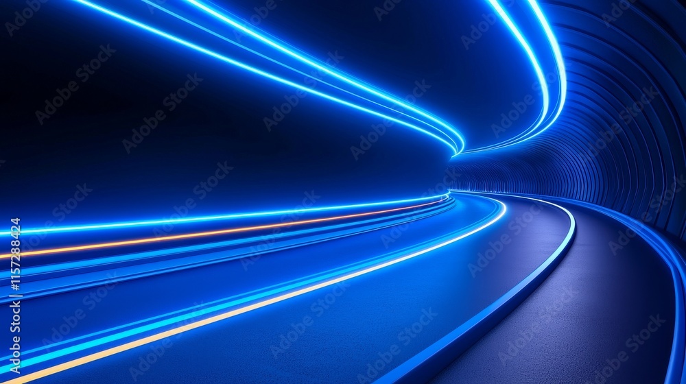 Poster a geometric background featuring blue abstract radial lines, resembling a data flow tunnel with an e