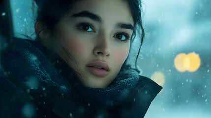Winter Portrait Illustration: Woman in Snow