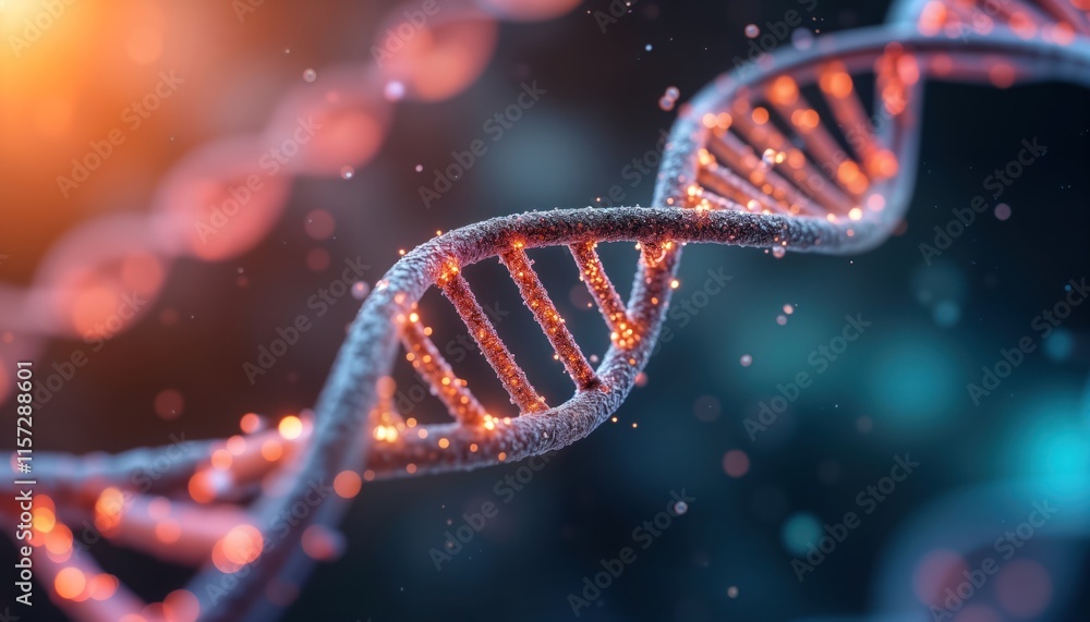 Aufkleber Advanced genetic research visualizes 3D DNA strands. Digital model shows molecular structure. Innovative bio tech tech visualizes intricate gene structure. AI tech enables personalized medicine.