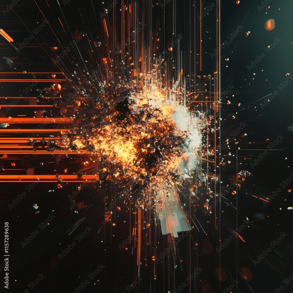 Poster dynamic explosion of vibrant colors and particles in space creates an otherworldly visual experience