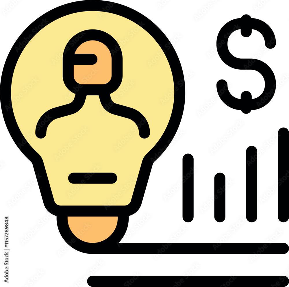 Poster light bulb containing a person with a dollar sign and a bar graph, representing the generation of re
