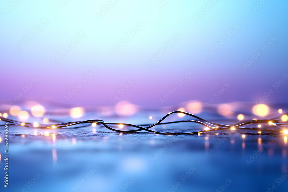 Aufkleber glowing string lights on a beach at twilight, bokeh effect, soft colors.