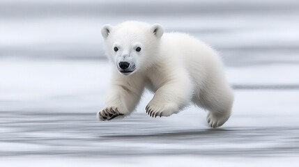 Fototapeta premium Polar Bear Cub: Photograph a playful polar bear cub exploring its Arctic habitat
