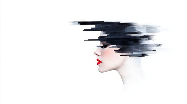 A fragmented image of a young woman's face, symbolizing psychology and identity. Stock illustration suitable for covers, cards, postcards, interior design, decor, or prints.