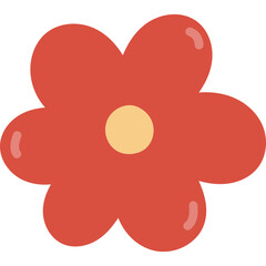 Childish cartoon red meadow flower isolated on white background. Hand drawn simple spring flower for trendy naive design, decoration, postcard