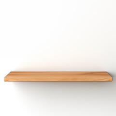 Empty Light Wood Shelf on White Wall  Product Display Mockup