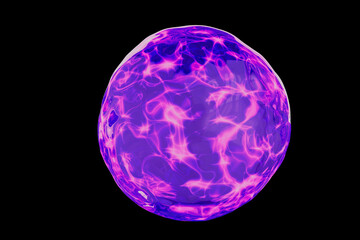 A purple ball with pink swirls on it