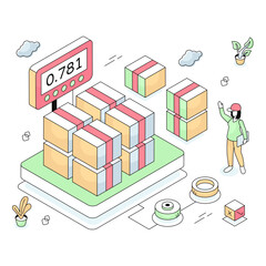 Conceptual isometric design illustration of parcel weighing