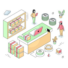 A isometric design illustration of logistic reception