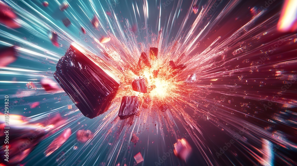 Aufkleber Abstract digital explosion with glowing shards and intense energy burst in dynamic motion : Generative AI