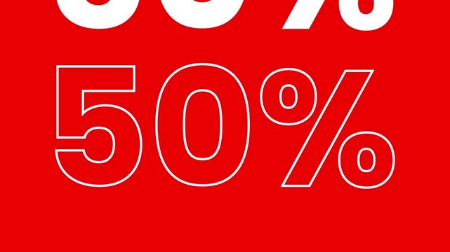 50 percent off text on a red background