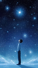 Fototapeta premium boy gazing at vast starry sky filled with bright stars