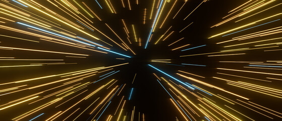 Obraz premium A bright yellow and blue light show with many different colored lines