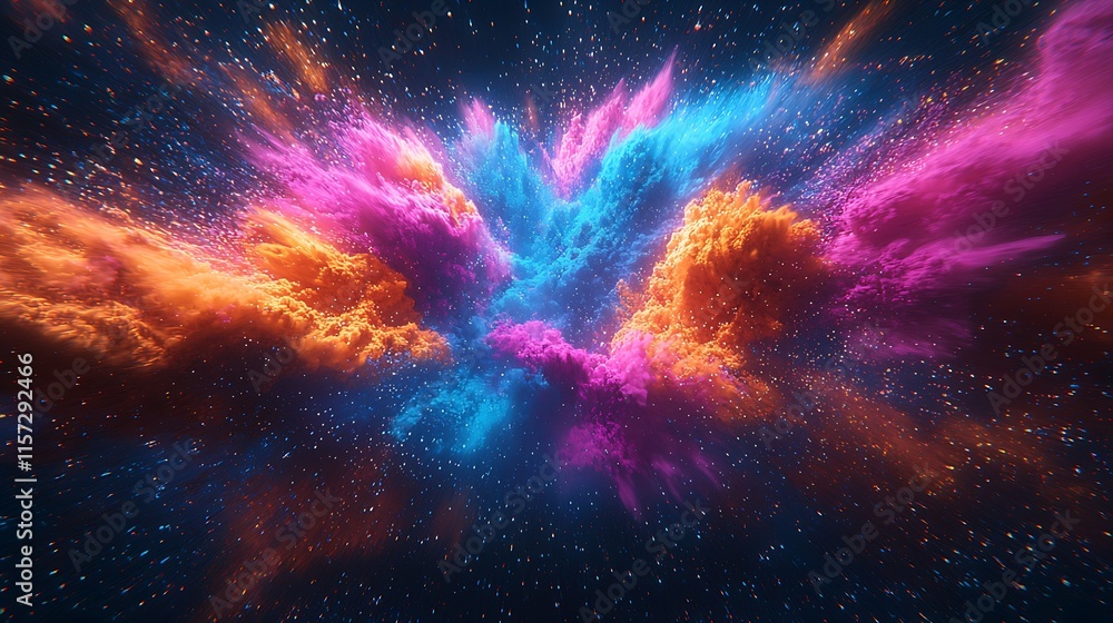 Poster brilliant cosmic explosion of colors in deep space with starry backdrop : generative ai