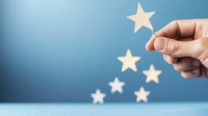 Hand Checking Goals on Blue Background with Bullseye Icon