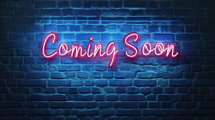 Obraz premium Neon sign displaying coming soon message on brick wall