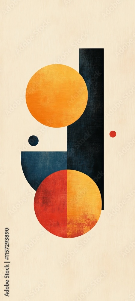Poster abstract geometric composition featuring large orange and red circles on a textured background with 