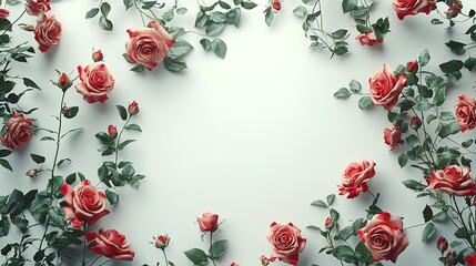 A white card with a red rose on it. Valentine day
