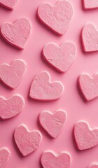 Fototapeta premium Colorful Pink Heart-Shaped Decorations Arranged for a Festive Occasion Showcasing Creativity and Love in a Vibrant Setting