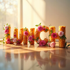 Concept alimentaire texte lunch fleuri