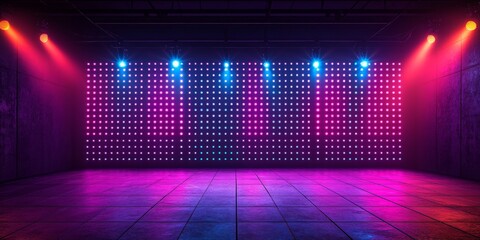 Futuristic LED Display Wall with Neon Lights
