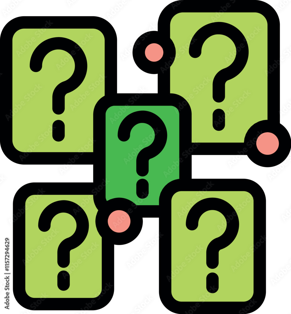 Poster interconnected question marks symbolize a network of inquiries, highlighting information exchange an