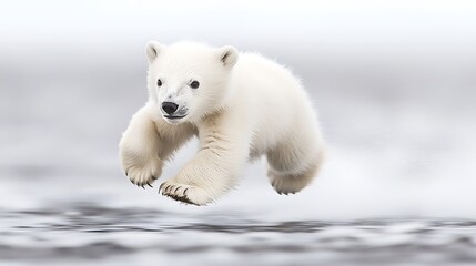 Naklejka premium Polar Bear Cub: Photograph a playful polar bear cub exploring its Arctic habitat