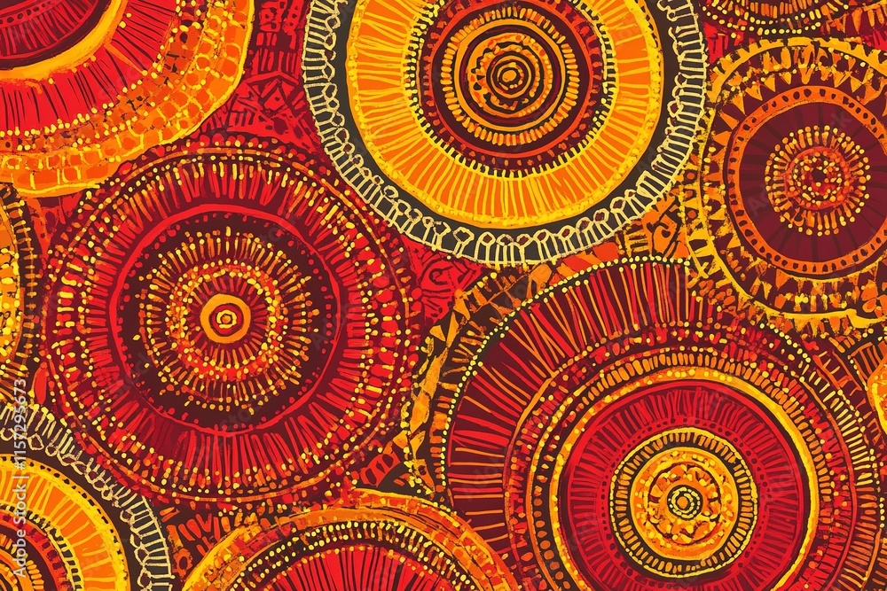 Poster colorful circular patterns in vibrant red and yellow create live