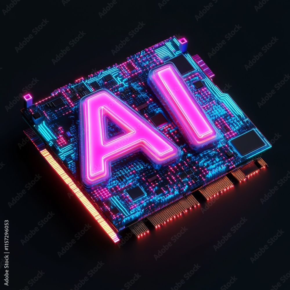 Aufkleber circuit board with glowing ai letters highlighting technology innovation in artificial intelligence 