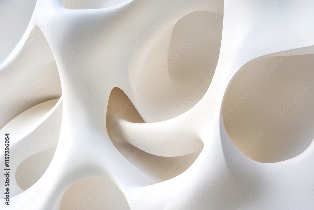 Poster organic shapes create intriguing patterns, showcasing light and