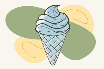 Minimalist Continuous Line Art of an Ice Cream Cone with Scoops in a Modern Dessert Style