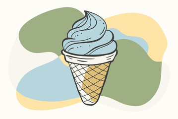 Minimalist Continuous Line Art of an Ice Cream Cone with Scoops in a Modern Dessert Style