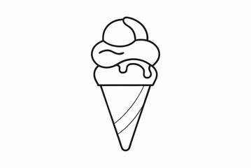 Minimalist Continuous Line Art of an Ice Cream Cone with Scoops in a Modern Dessert Style