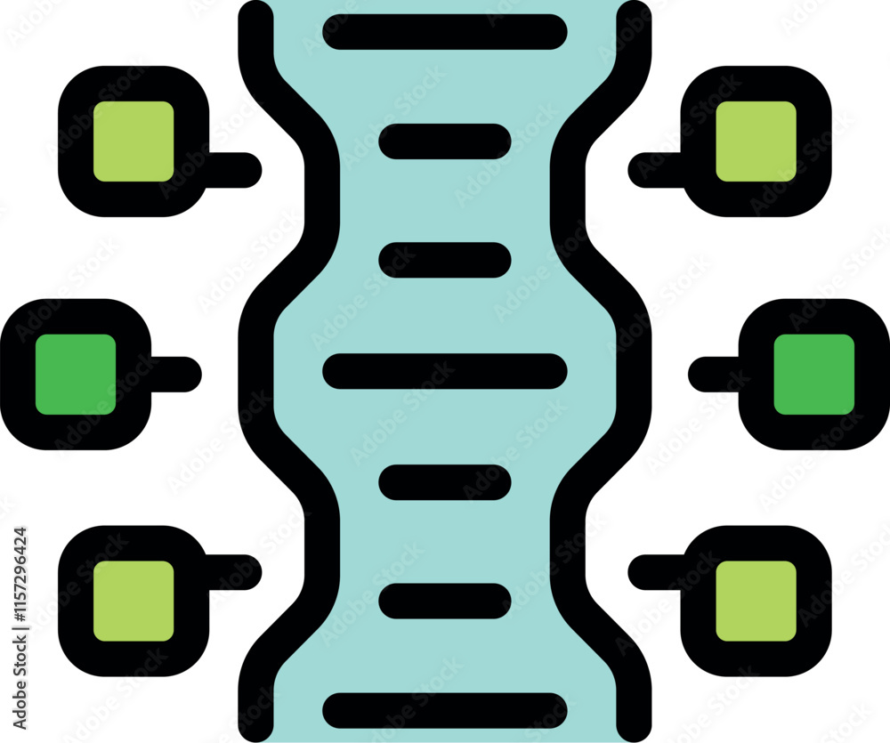 Poster dna double helix connecting to data points, symbolizing the flow and processing of genetic informati